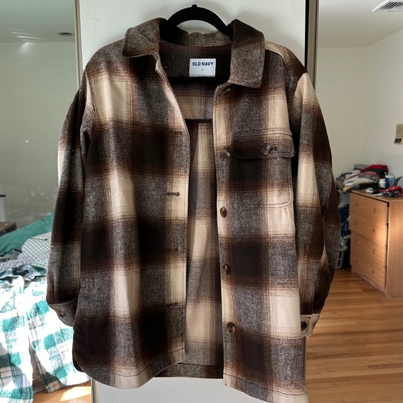 Old Navy Brown Plaid Oversized Soft-Brushed Shacket - Size Small - Picture 1 of 8